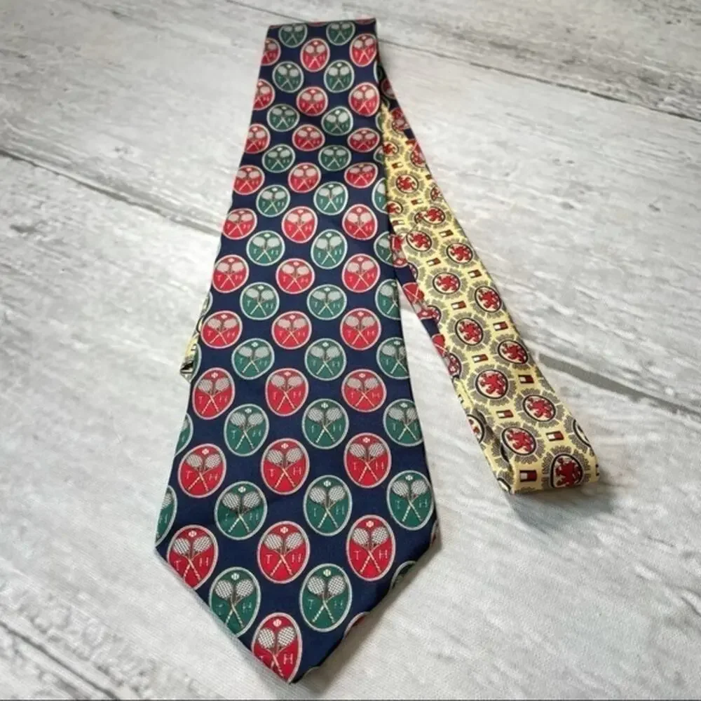 Vintage Tommy Hilfiger Silk Tie Tennis Racket Preppy 90s Country Club